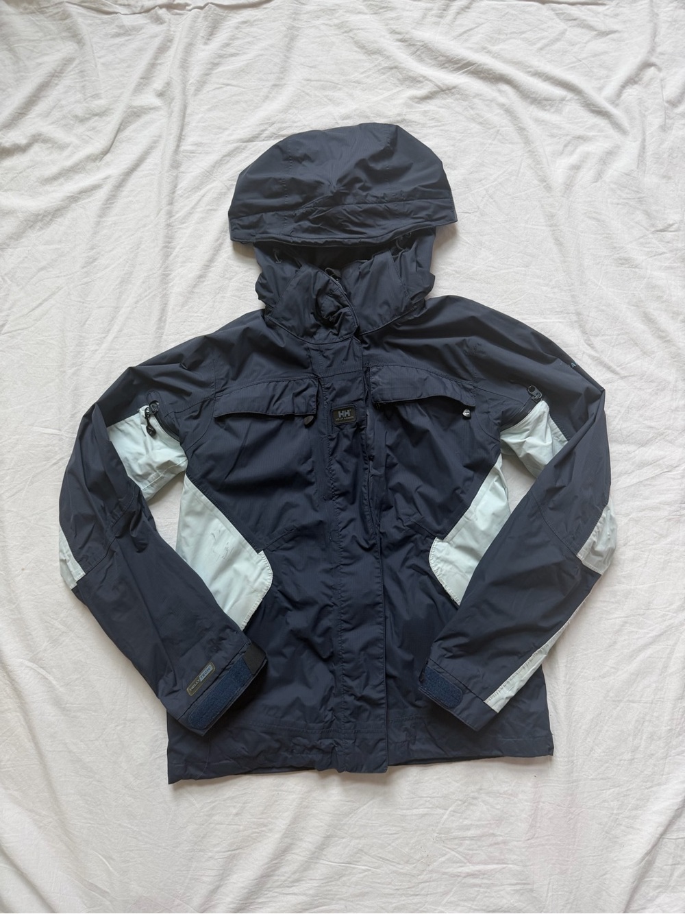Helly Hansen Navy and Light Gray Hooded Rain Shell Jacket
